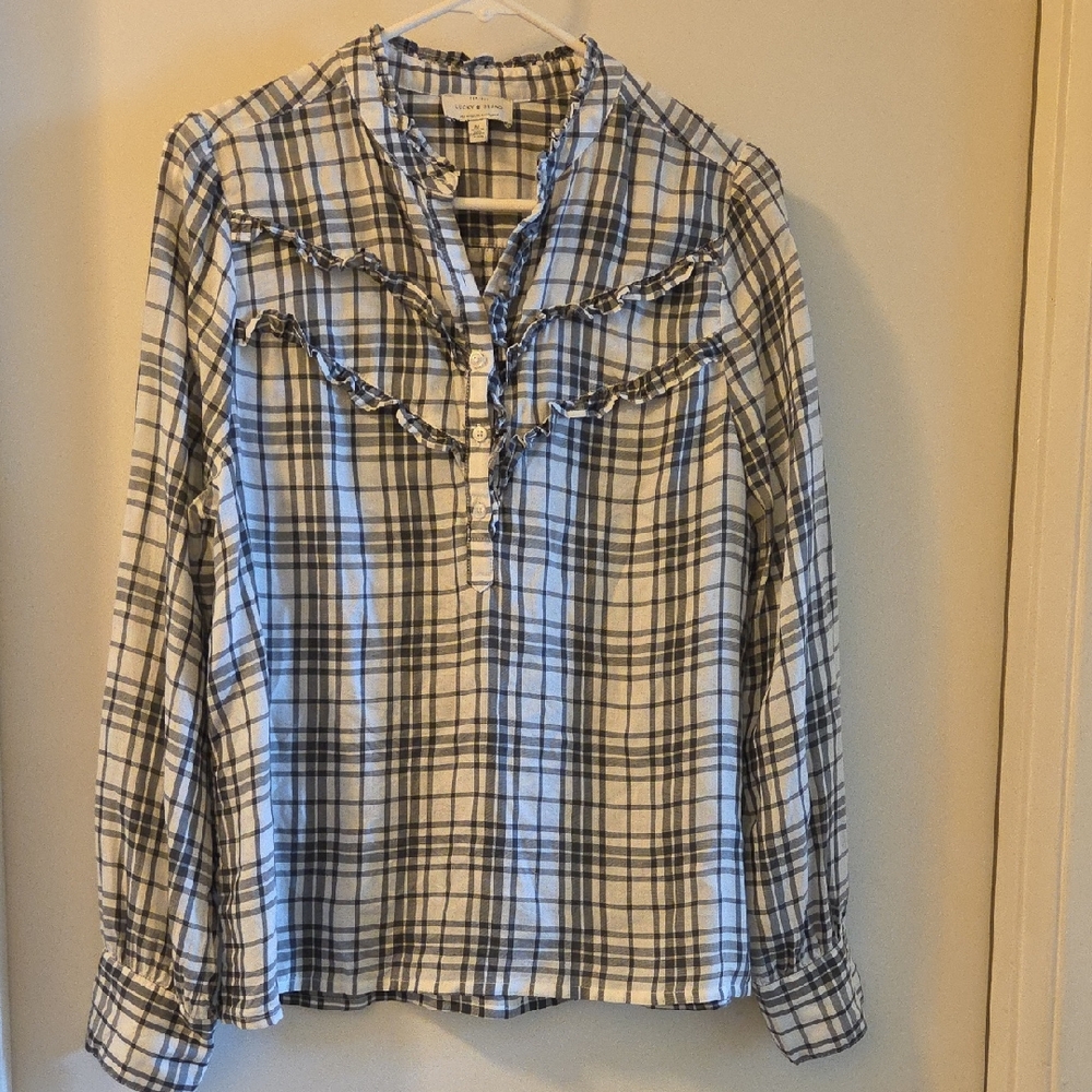 Lucky Brand Black and White Plaid Blouse